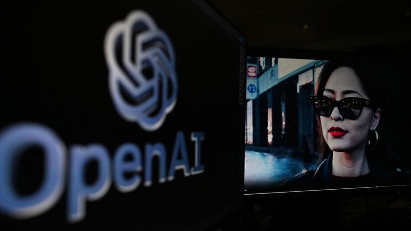 A Sora video still next to the OpenAI logo.