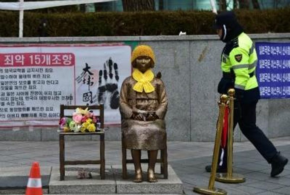 A statue memorializing World War II sex slaves. (Photo: AFP/Jung Yeon-Je)