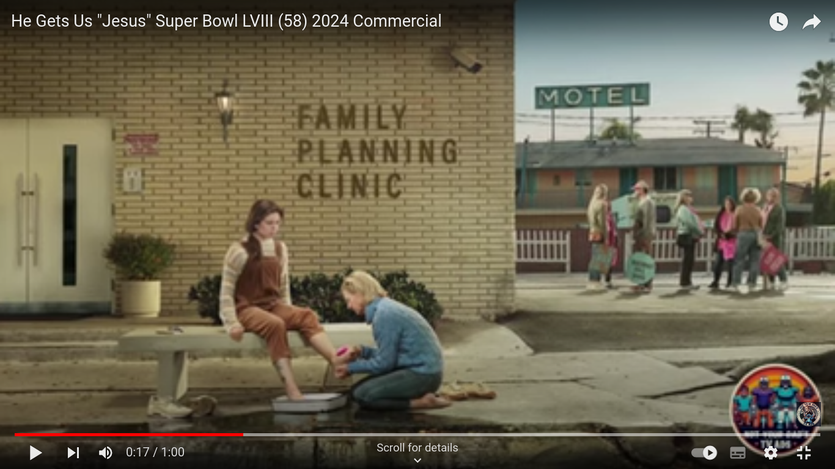 A still from the He Gets Us Super Bowl commercial.