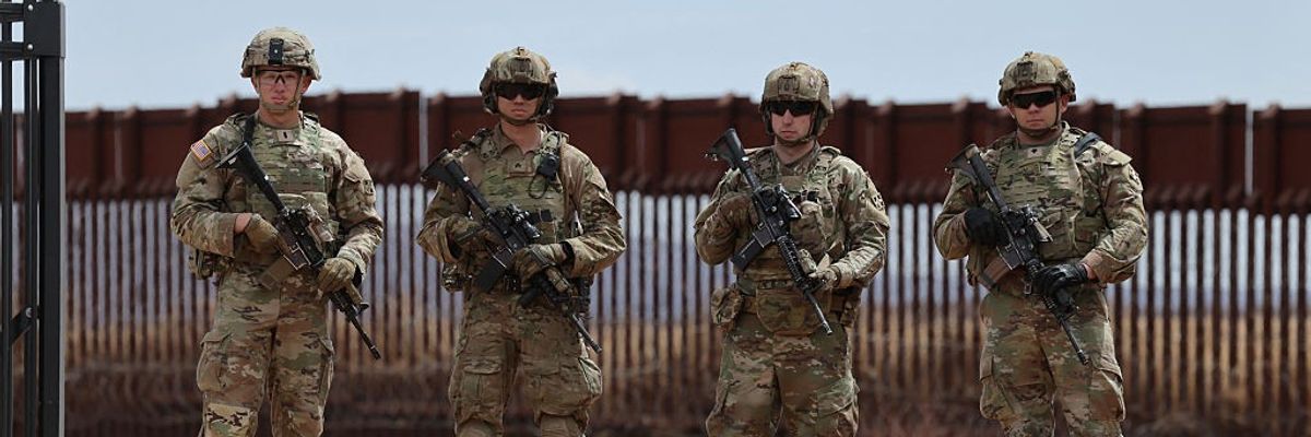 A Stryker platoon is stationed near the fence at the southern U.S. border with Mexico