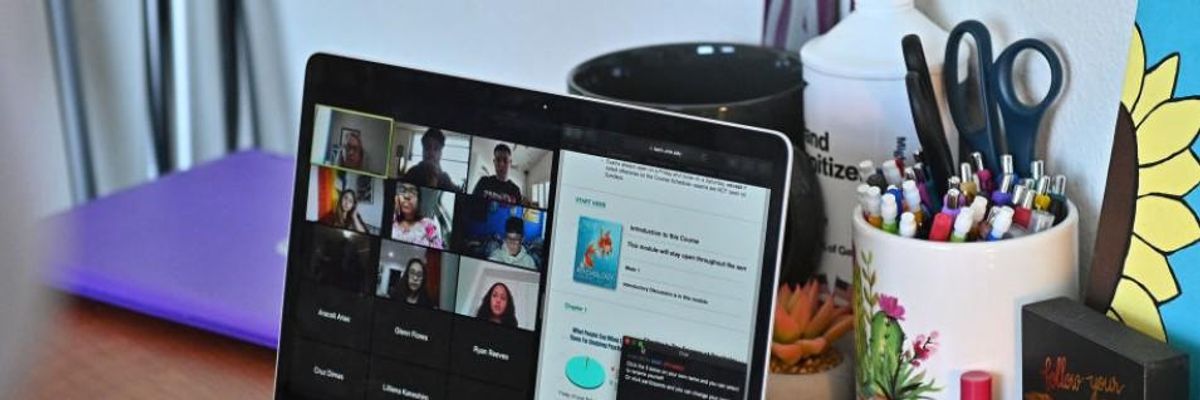 A student takes part in a Zoom class