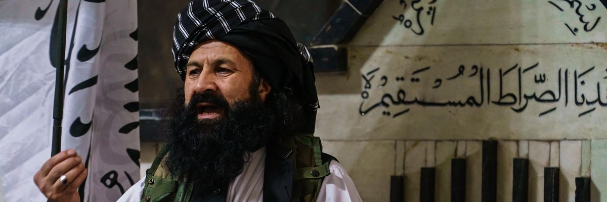 A Taliban leader speaks in Kabul