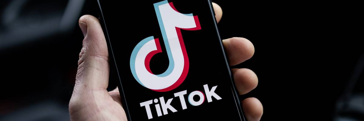 A TikTok logo is displayed on an iPhone on February 28, 2023 in London.