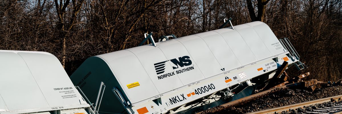 A train that derailed is pictured in Van Buren Township, Michigan