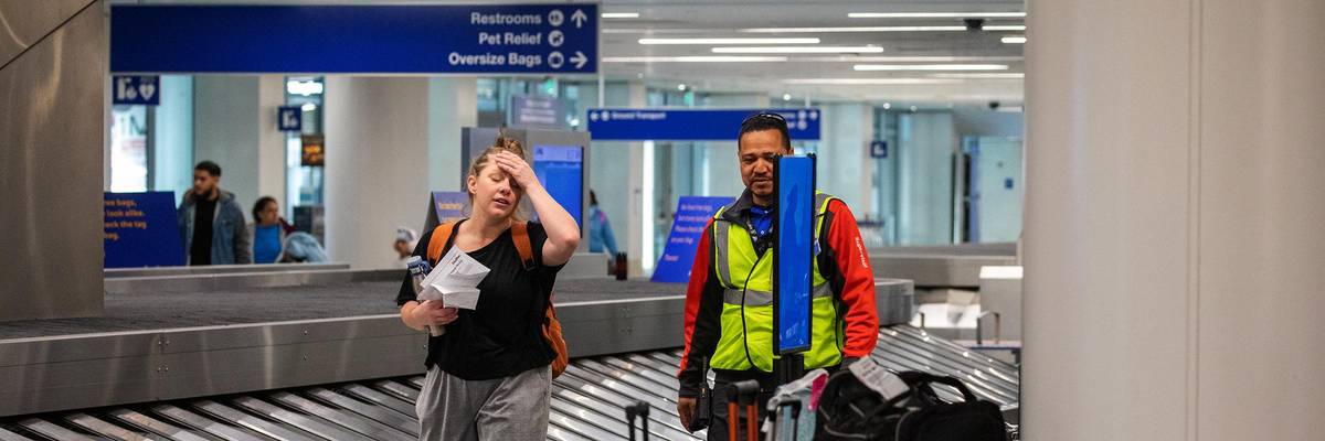 A traveler gets help from Southwest Airlines staff