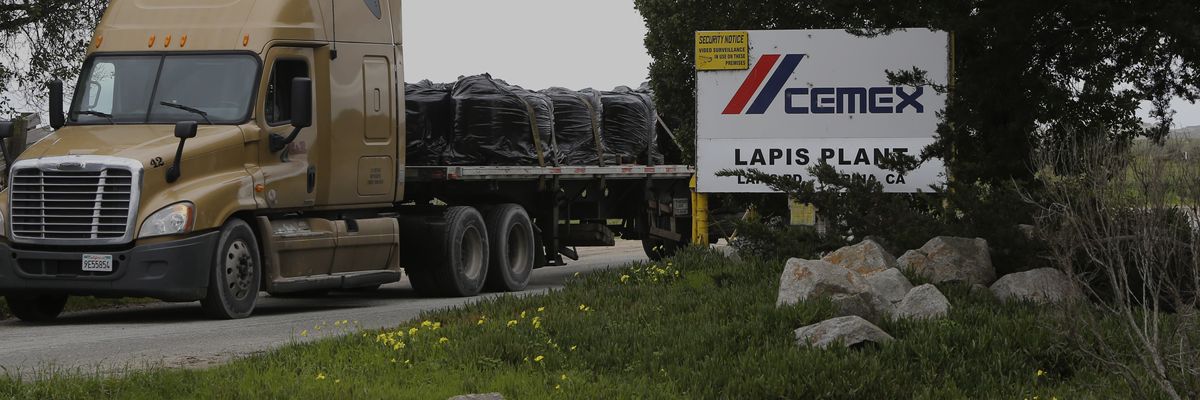 A truck leaves the the Cemex lapis plant