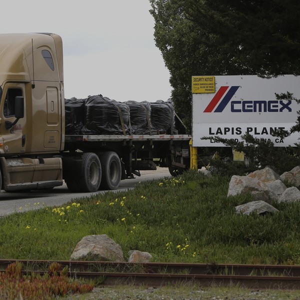 A truck leaves the the Cemex lapis plant