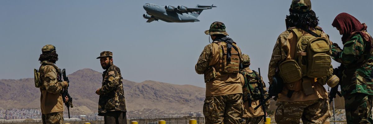 A U.S. military plane takes off from Kabul's international airport