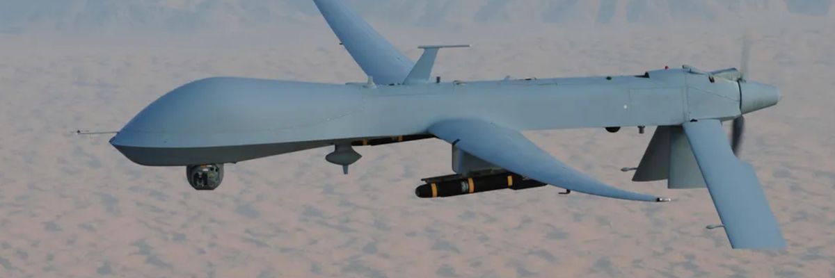 A U.S. Predator drone armed with a Hellfire missile