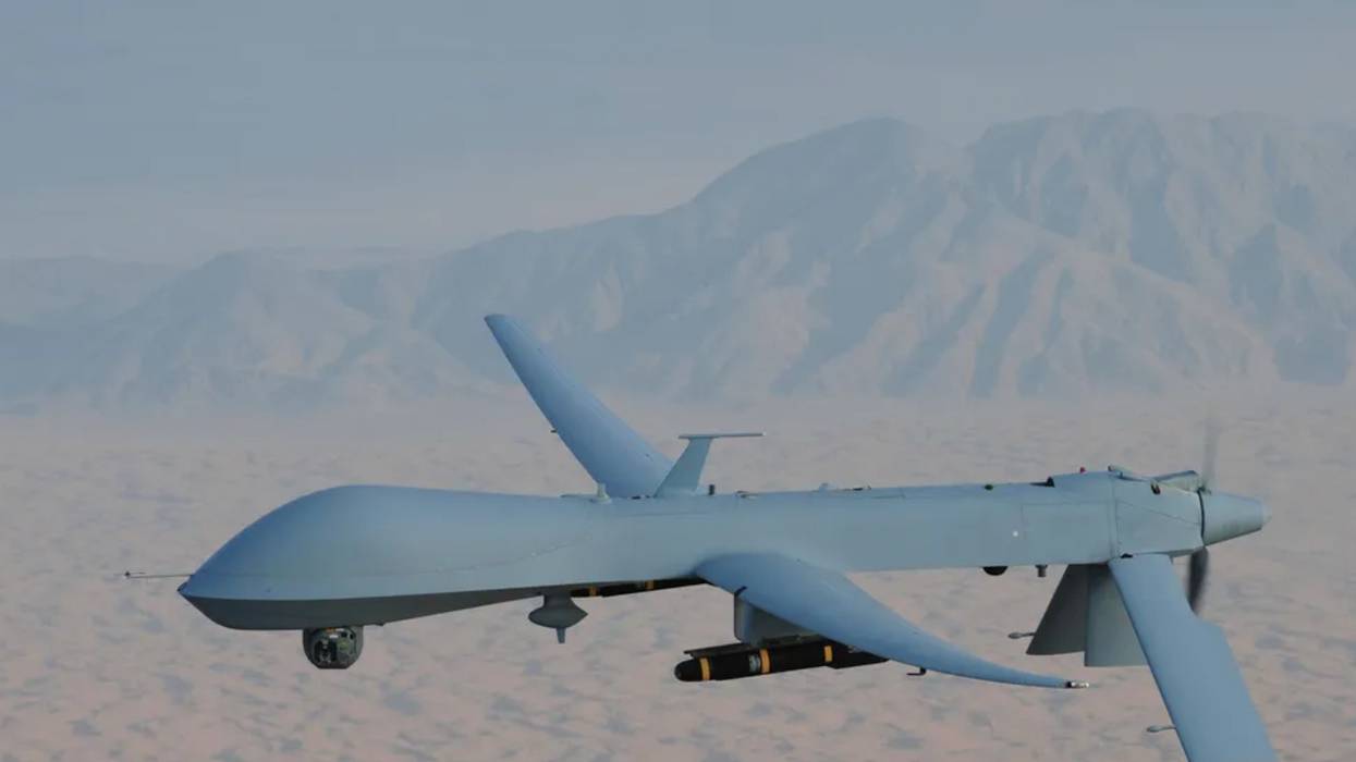 A U.S. Predator drone armed with a Hellfire missile