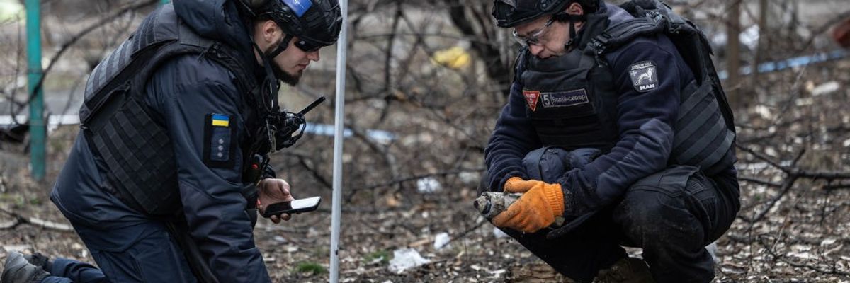 A Ukrainian demining team at work