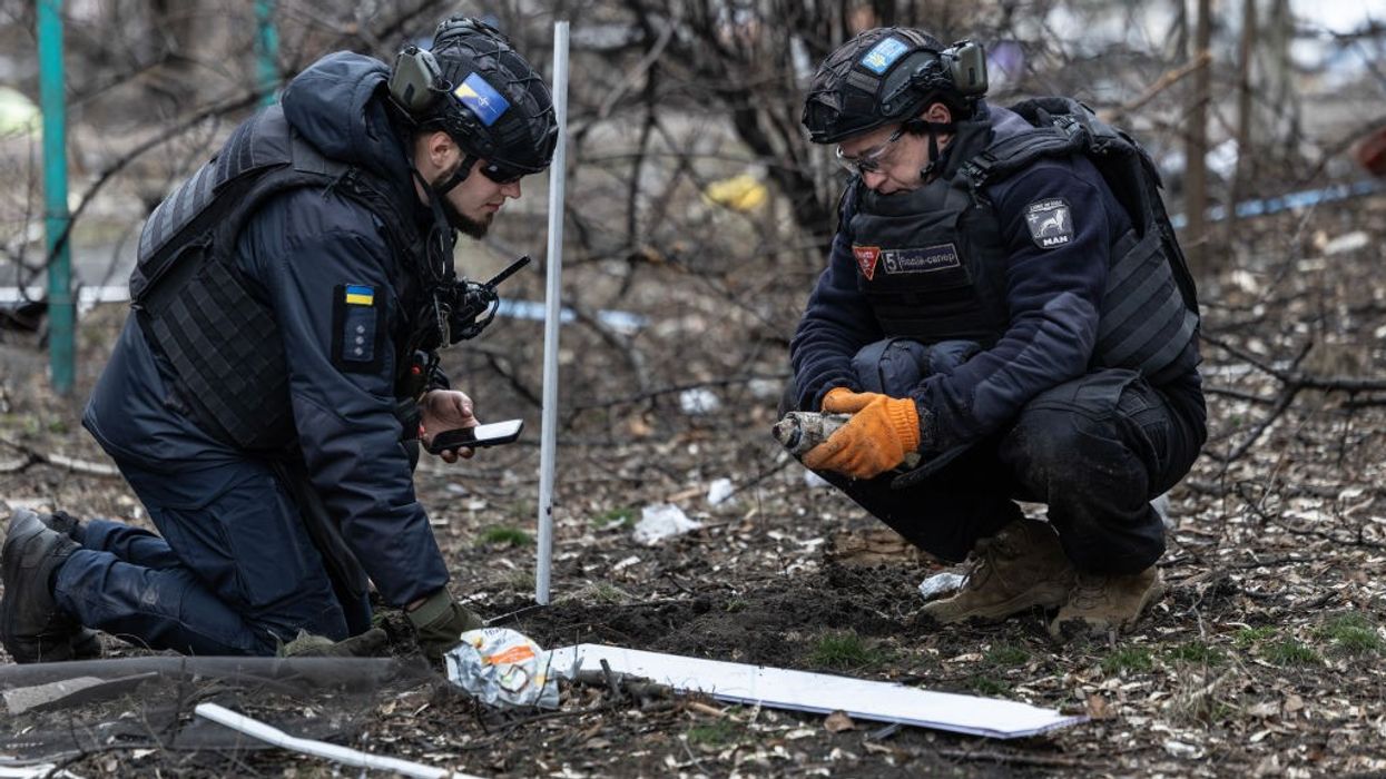 A Ukrainian demining team at work