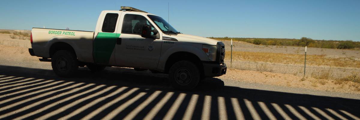 A US Border Patrol unit tours the border wall in Arizona