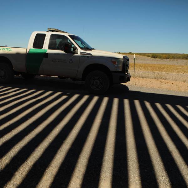 A US Border Patrol unit tours the border wall in Arizona