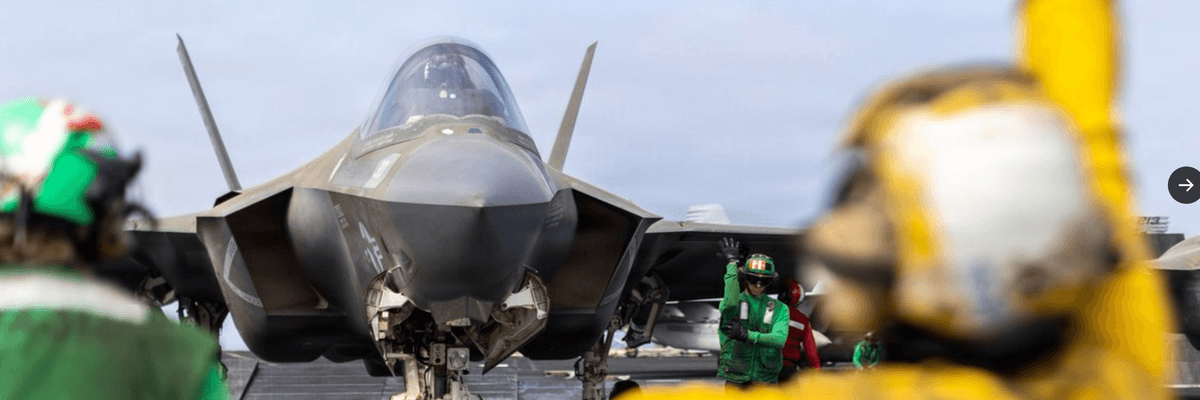 A US F-35 fighter is seen on a carrier deck