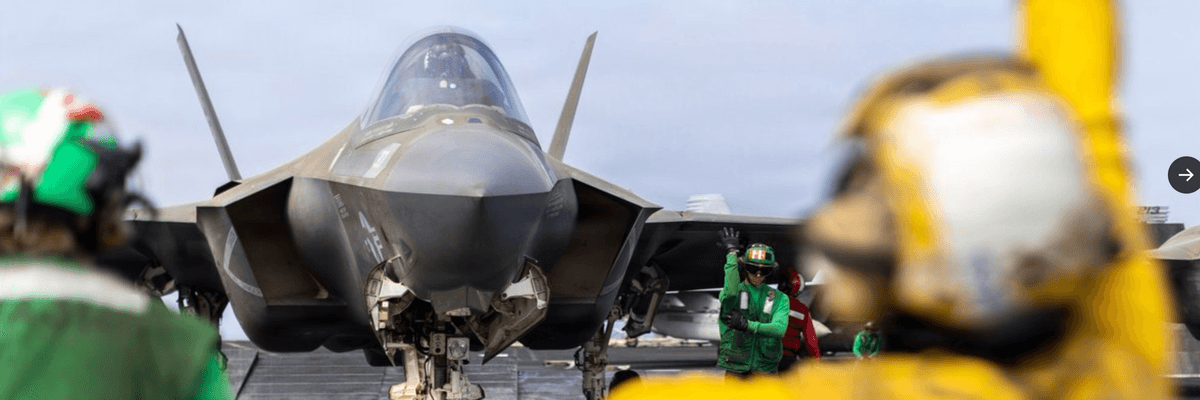 A US F-35 fighter is seen on a carrier deck