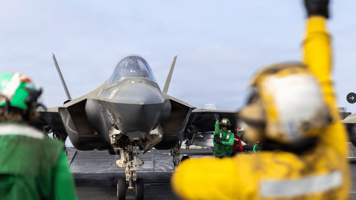 A US F-35 fighter is seen on a carrier deck