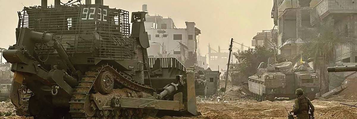 A US-supplied IDF Caterpillar D-9 bulldozer is seen in Gaza