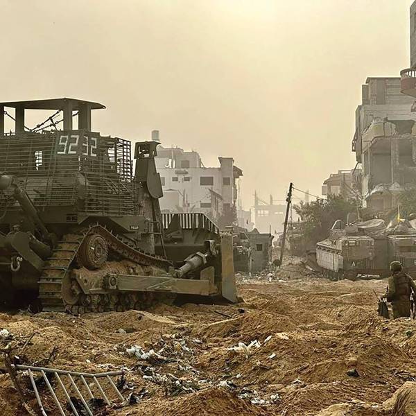 A US-supplied IDF Caterpillar D-9 bulldozer is seen in Gaza