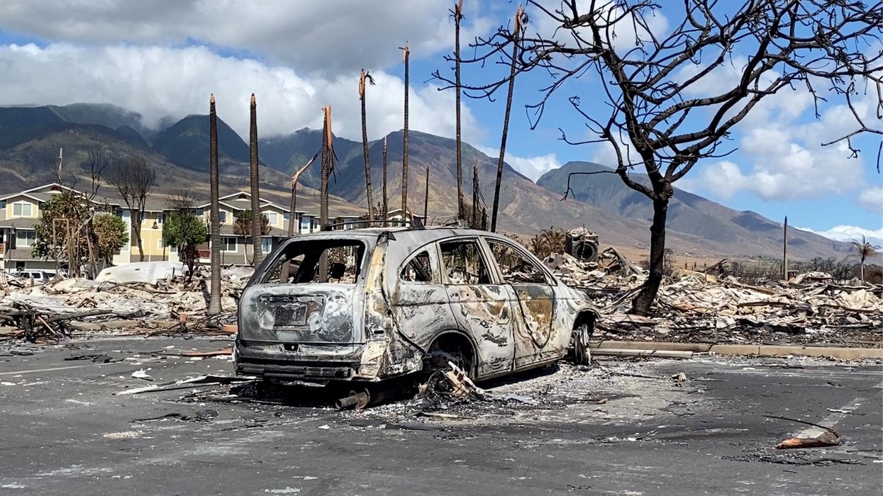 a vehicle destroyed in a wildfire in Lahaina