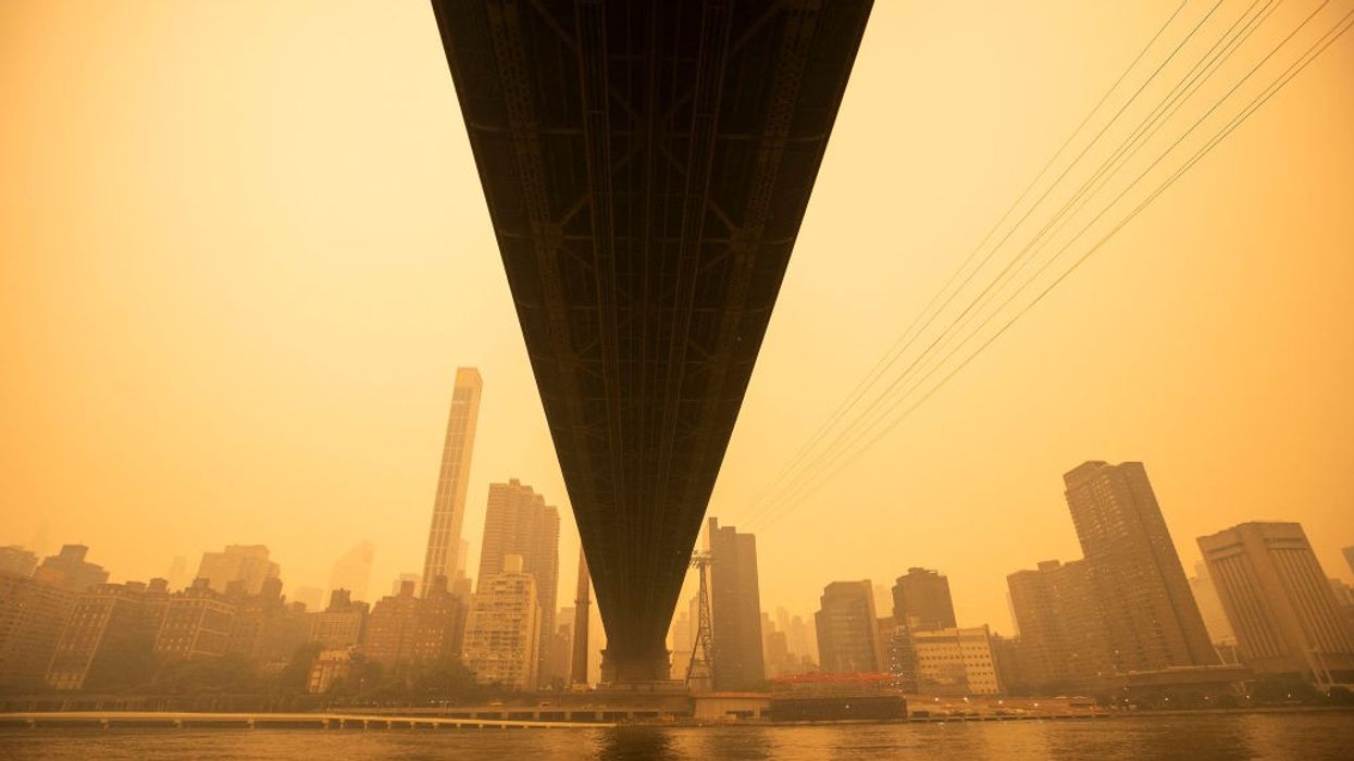 A view of New York City shrouded in wildfire smoke.