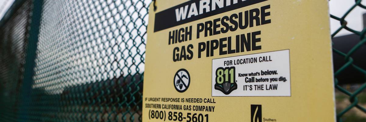 A warning sign is posted at the Scattergood Generating Station in El Segundo, California