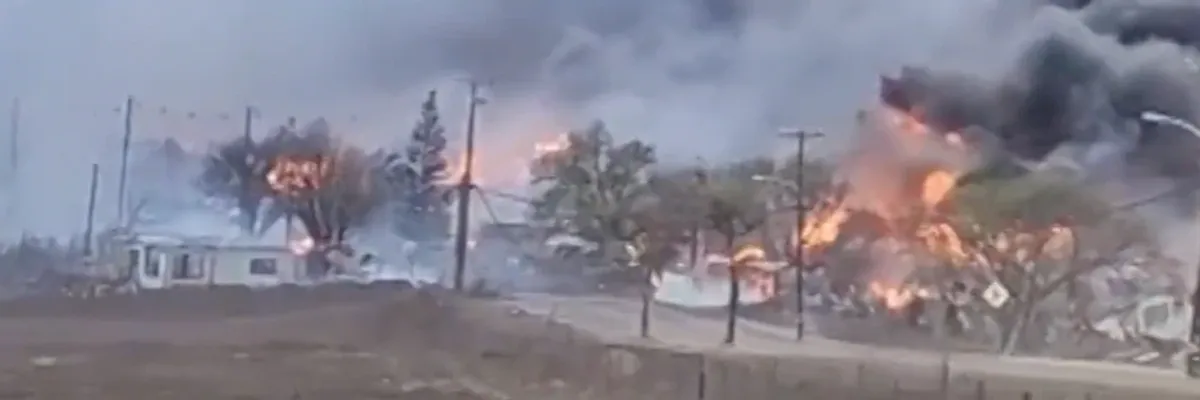 A wildfire is seen on the Hawaiian island of Maui on August 9, 2023. 