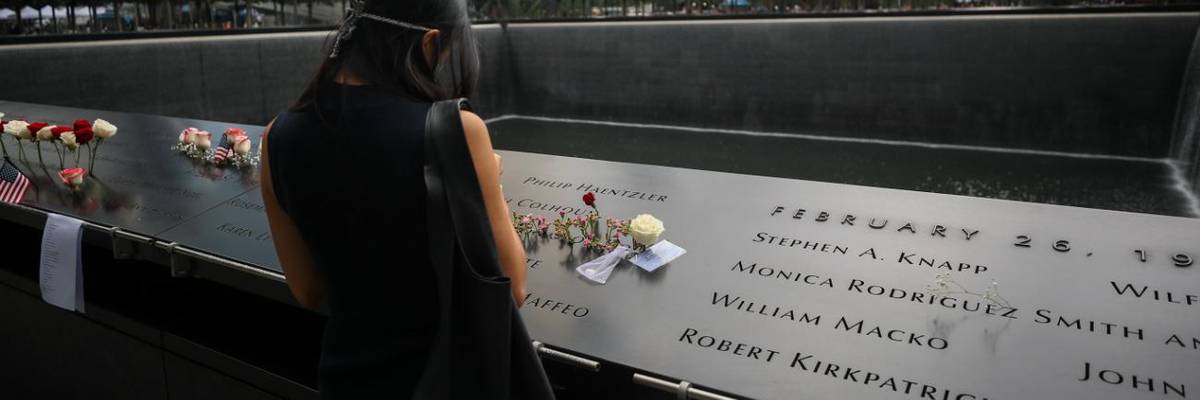A woman at the 9/11 Memorial in New York