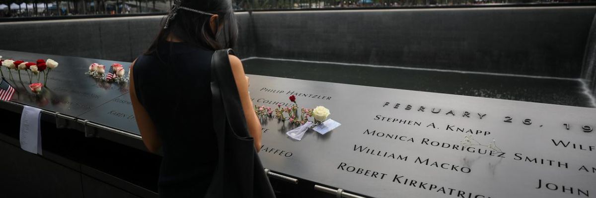 A woman at the 9/11 Memorial in New York