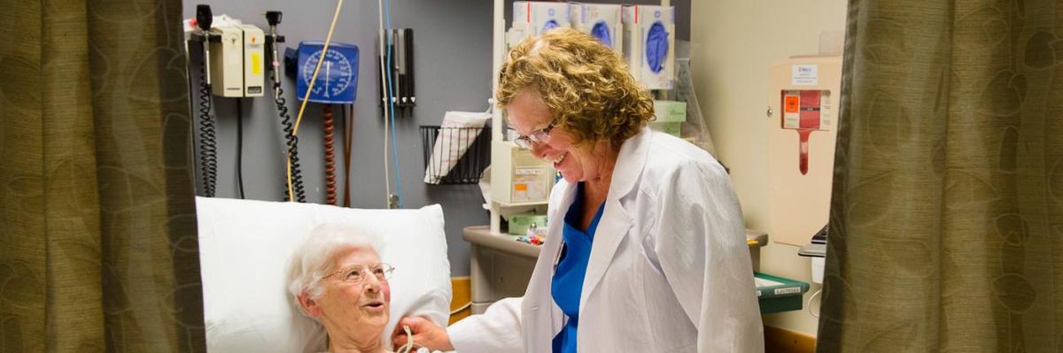 A woman is treated at Mercy Hospital in Portland, Maine