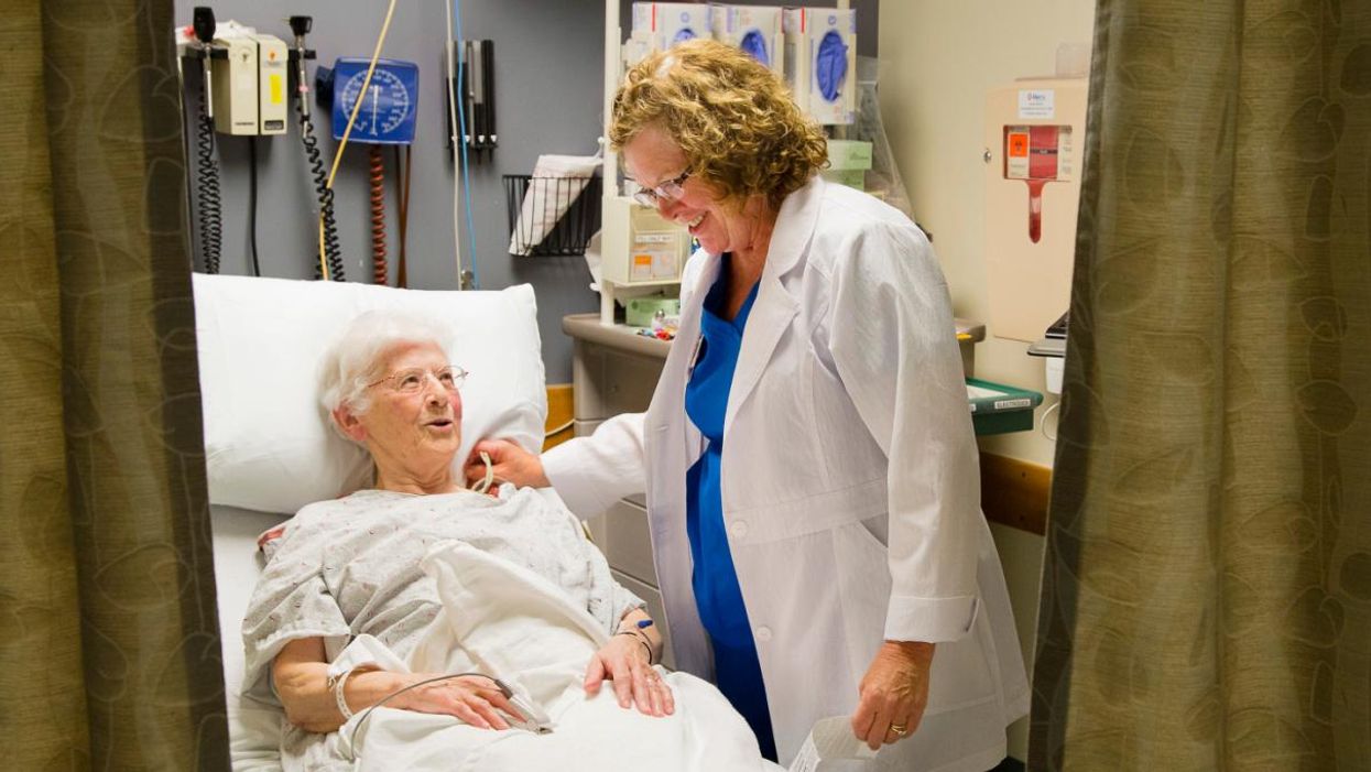 A woman is treated at Mercy Hospital in Portland, Maine