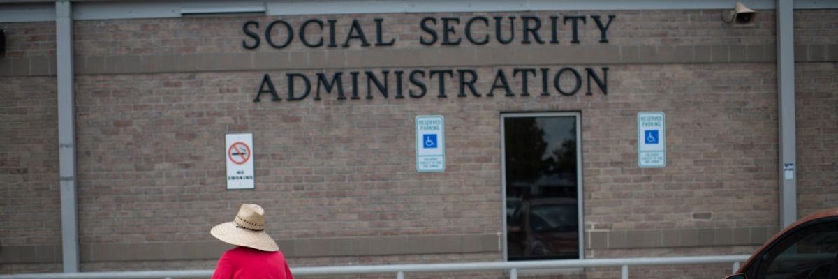 A woman walks into a Social Security office in Houston