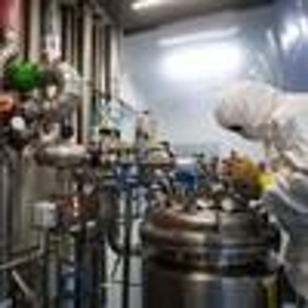 A worker finalizes details to start the production at the recently inaugurated CIGB Industrial Biotechnological Complex in Mariel, Cuba, on November 5, 2021.