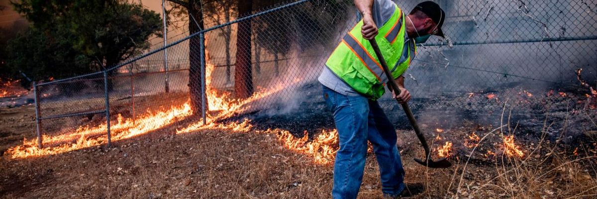 A worker in Northern Calfornia during a wildfire