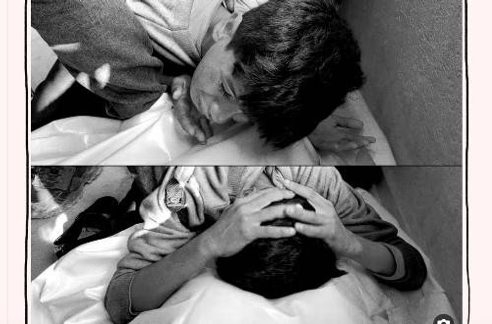 A young boy in Gaza mourns his murdered mother