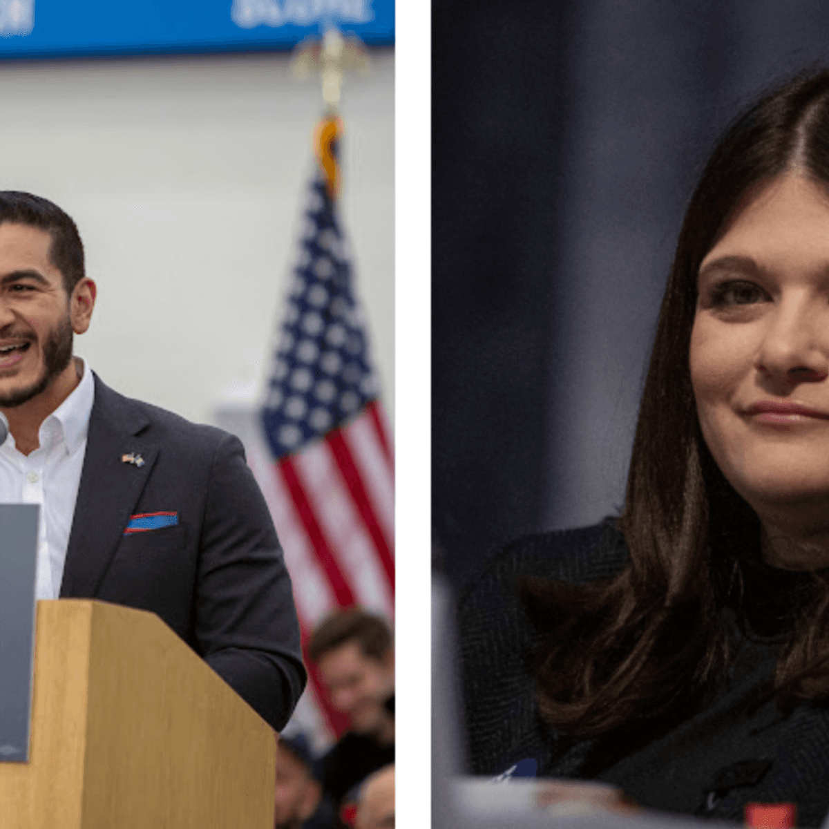 Abdul El-Sayed speaks at a Fighting Oligarchy rally on May 3, 2026 in Detroit, Michigan and US Rep. Haley Stevens (D-Mich.)