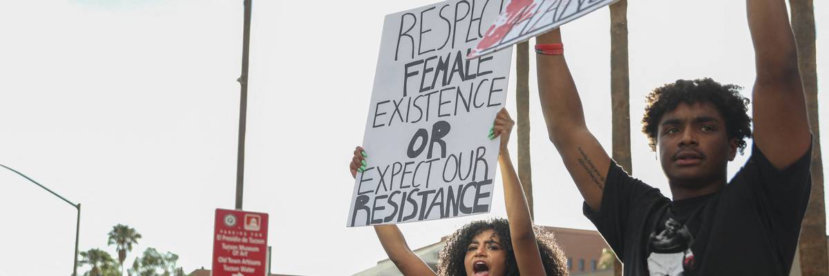 Abortion rights activists protest during a rally