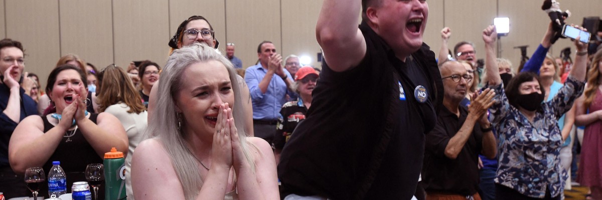 Abortion rights advocates celebrate a victory in Kansas