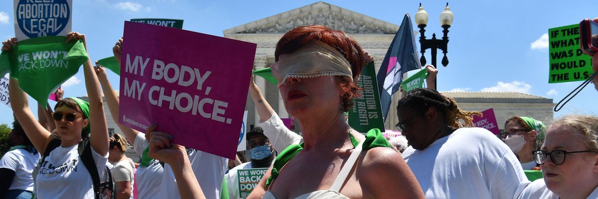 Abortion rights advocates outside Supreme Court.