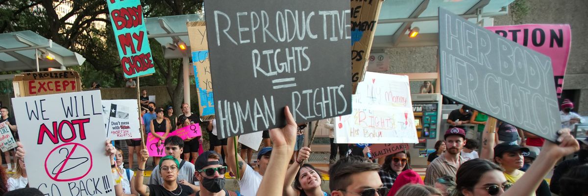 Abortion rights demonstrators protest outside the Bob Casey Federal Courthouse on June, 24, 2022, in Houston,