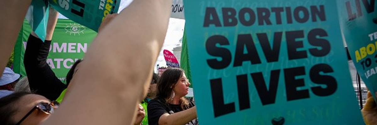 Abortion rights supporters protest outside the Supreme Court