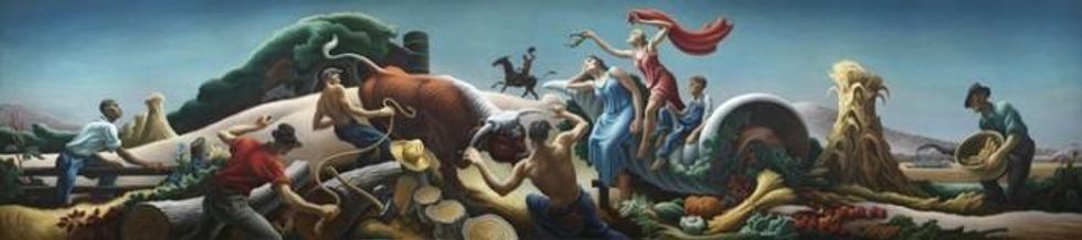 'Achelous and Hercules,' painted by Thomas Hart Benton in 1947, evokes a struggle between Hercules and Achelous, the Greek river god. Benton, a Kansas City native, saw the legend as a parable for efforts to tame the Missouri River. Smithsonian American Art Museum, CC BY-ND