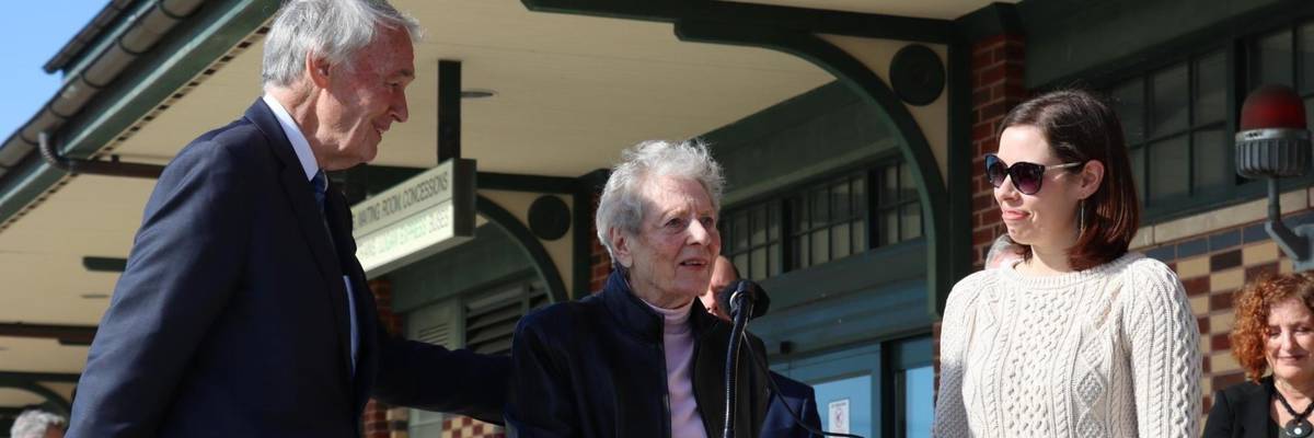 Activist Anne Anderson speaks while Sen. Ed Markey looks on