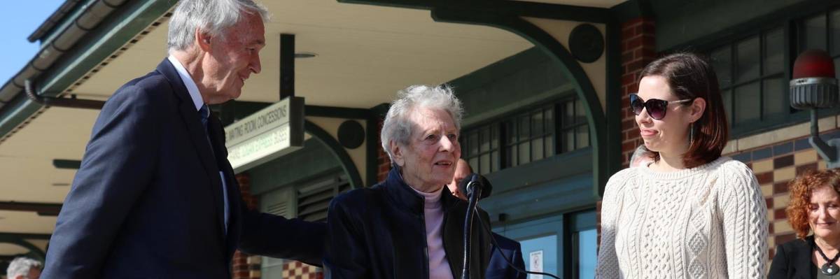 Activist Anne Anderson speaks while Sen. Ed Markey looks on