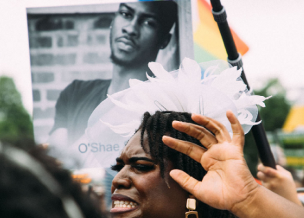 Activist Qween Jean at a memorial for dancer O'Shae Sibley