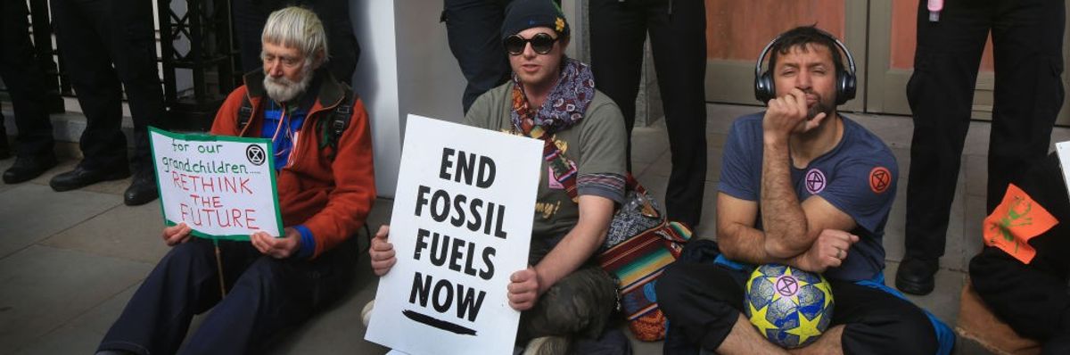 Activists demonstrate in London in April 2024.