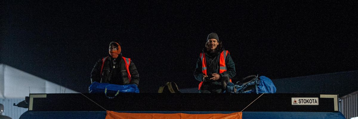 Activists from the 'Just Stop Oil' coalition shut down a terminal by boarding fuel transport vehicles on April 1, 2022 in Grays, England.