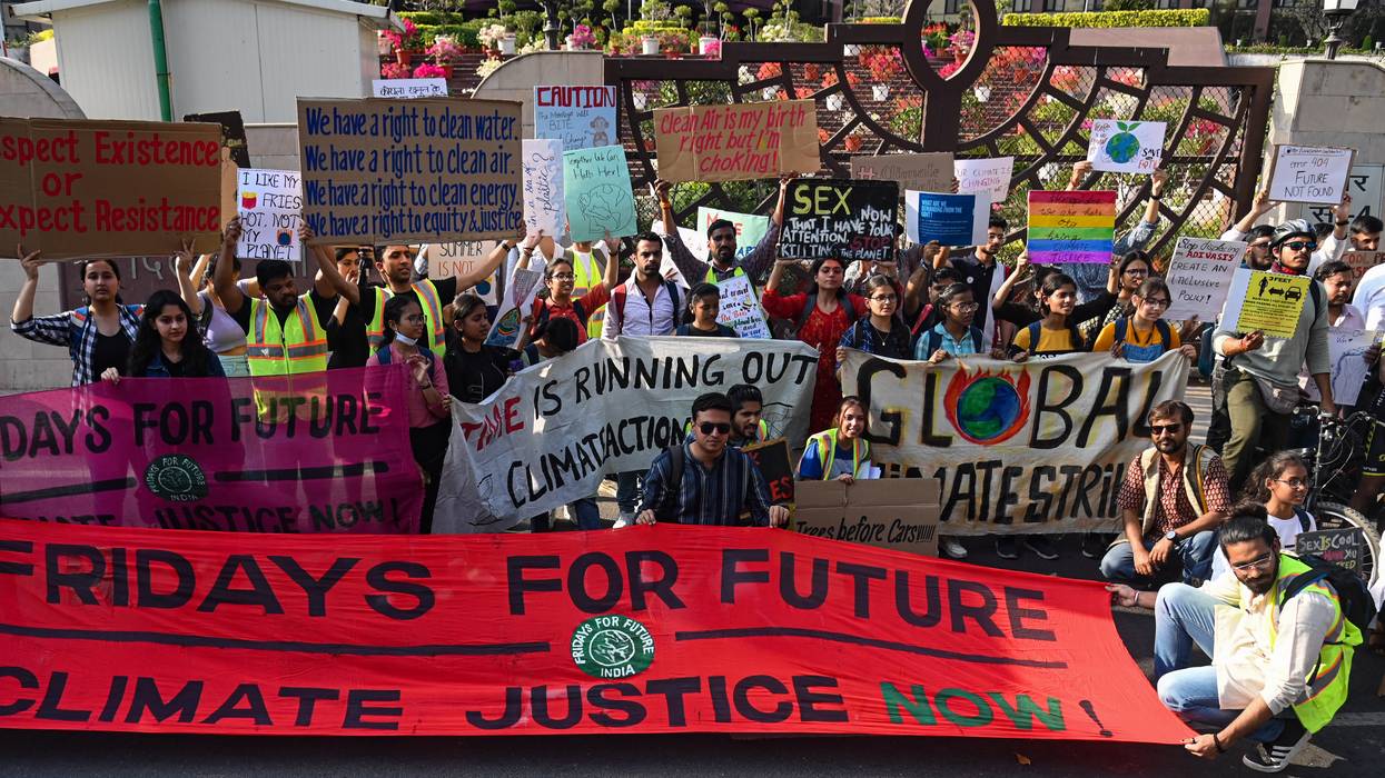 Activists hold placards during a "'Global Climate Strike'' organized by the Fridays for Future movement in New Delhi, India on March 3, 2023. 