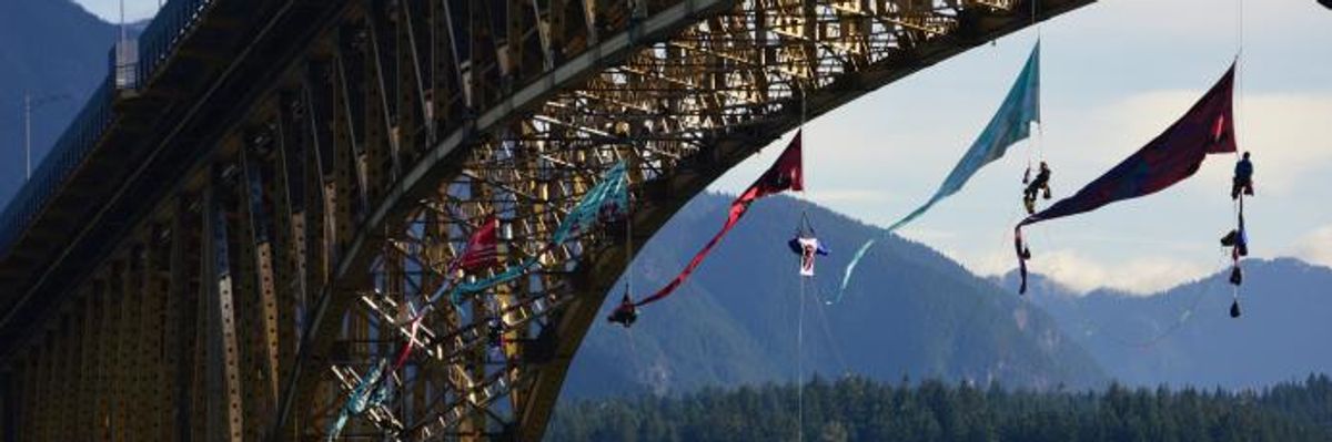 'A Good Day to Protect the Things You Love': Anti-Pipeline Climbers Block Trans Mountain Oil Tanker