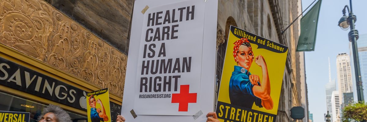 Activists march in New York City on September 5, 2017